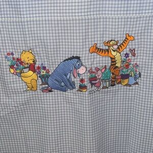 Disney Pooh Vintage Embroidered Women’s Button Down Blue Shirt OVERSIZED S